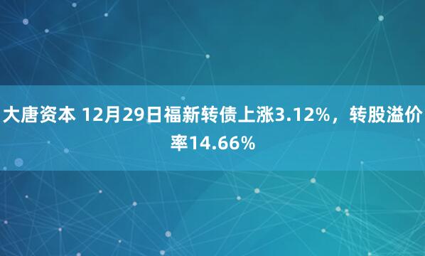 大唐资本 12月29日福新转债上涨3.12%，转股溢价率14.66%